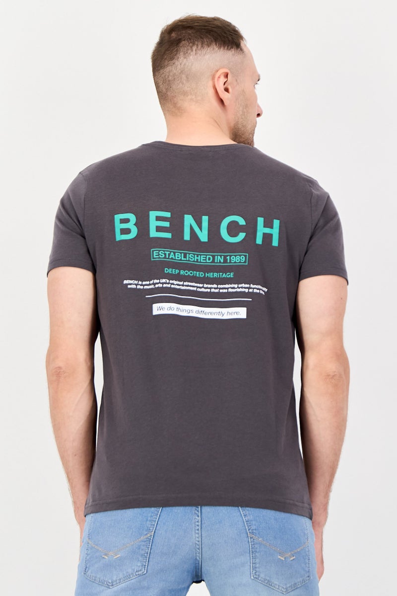 Bench Men Crew Neck Short Sleeve Brand Logo T-Shirt, Dark Grey - Image 3